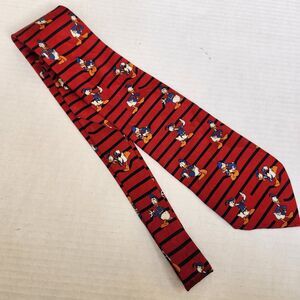 DISNEY DONALD DUCK 100% Silk Necktie Tie Surrealism Art Decor Red